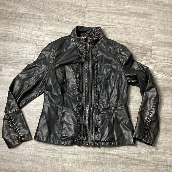 𝅺vintage style vegan leather jacket biker corp - Picture 1 of 10